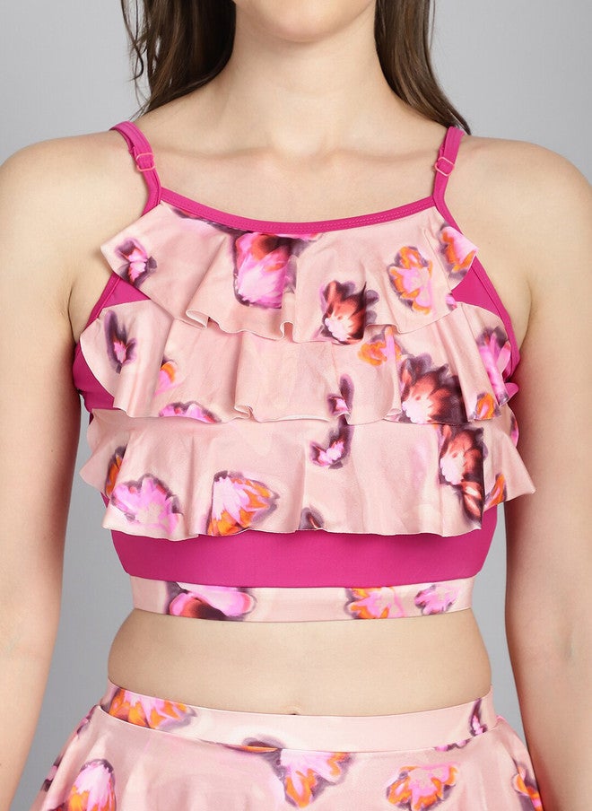 CUKOO Floral Printed Padded Ruffled Swim Set - Image 3